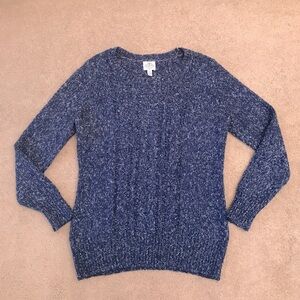 St Johns Bay Cable Knit Sweater Size XL Blue White Pullover Crewneck Coastal
